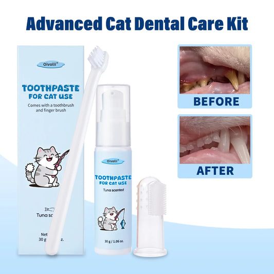 30g Pet Toothpaste with Toothbrush & Finger Brush Tartar Remover Plaque Control, Fresh Breath Dental Care Kit for Dogs & Cats